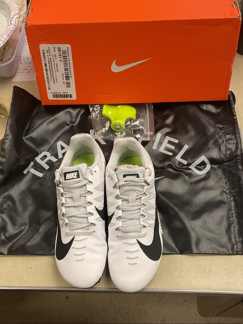 Nike Zoom Revival White and Black Track Spikes with Lime Accent size 5.5